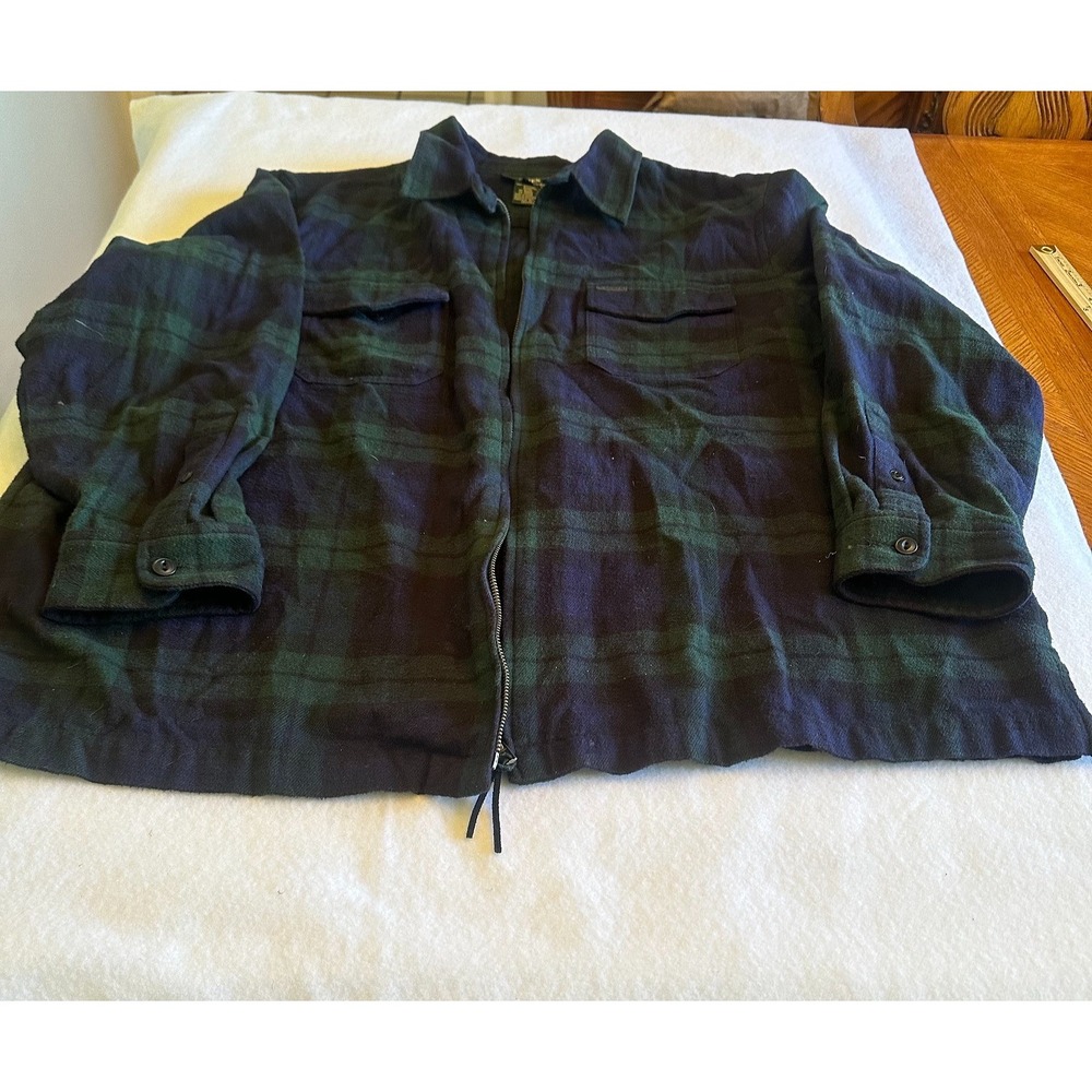 Lauren Ralph Lauren Plaid Flannel Zip Jacket Mens 3X Green Blue Blackwatch Plus